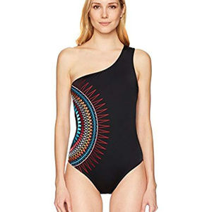 🆕 Shelli Segal Embroidered One Shoulder One-Piece